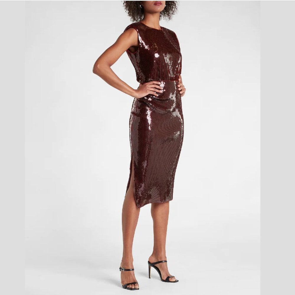 Express Sequin Midi Dress in Bold Red - Picture 3 of 11